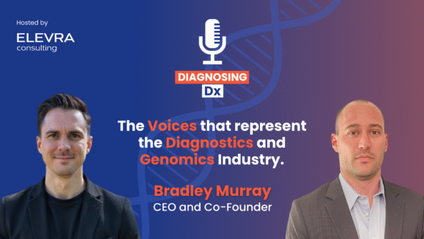 Diagnosing Dx Podcast episode branded cover image with host and guest